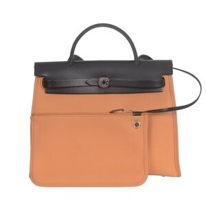 ♥️ Hermès Herbag PM Cotton Elegant Orange Black Leather Shoulder Bag ♥️